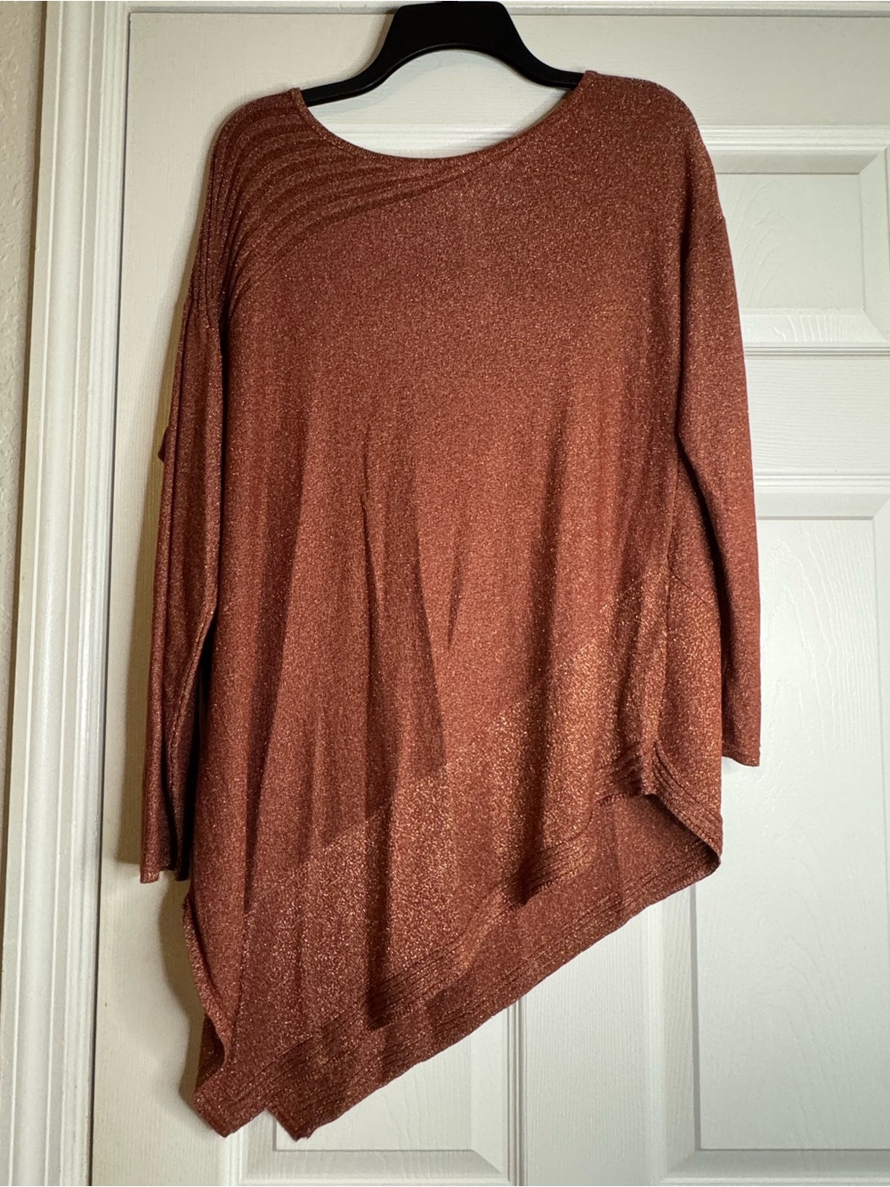 Chico's Burnt Copper Shimmer Off-the-Shoulder Sweater